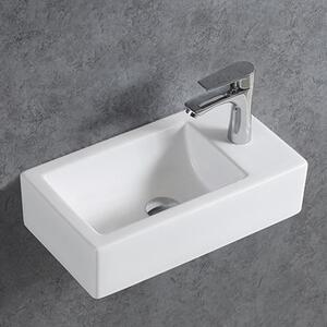 Nástěnné keramické umyvadlo KW302 na WC pro hosty - 45,5 x 25 x 12 cm - lesklá bílá