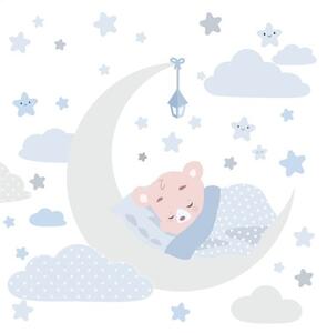 Okouzlující dětská nálepka na zeď spinkající medvídek na noční obloze 80 x 160 cm