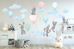 Krásná dětská nálepka na zeď králičci v oblacích 80 x 160 cm