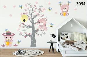 Krásná dětská nálepka na zeď růžové medvídci a včelky 80 x 160 cm
