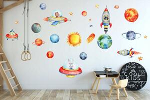 Veselá nálepka pro malé kosmonauty s motivem planet 80 x 160 cm