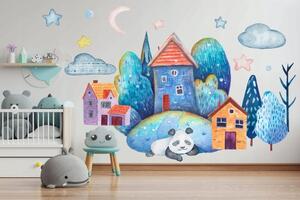 Nádherná nálepka do dětského pokojíka kouzelný nočný svět ospalé pandy 100 x 200 cm