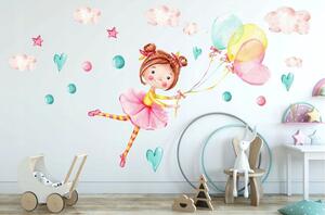 Krásna detská nálepka na stenu dievčatko s balónmi 60 x 120 cm