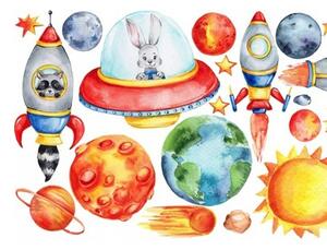 Veselá nálepka pro malé kosmonauty s motivem planet 60 x 120 cm
