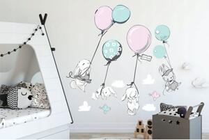 Dekorační nálepka na zeď do dětského pokoje zajíčci s balónky 150 x 300 cm