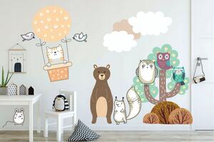 Roztomilá velká nálepka na zeď do dětského pokoje létající kočička 80 x 160 cm