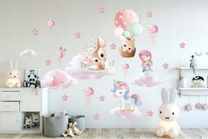Fantasy dětská nálepka na zeď pro holčičky s pohádkovými postavičkami 60 x 120 cm
