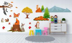 Veselá dětská nálepka na zeď zvířátka na podzim 80 x 160 cm