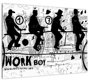 Skleněný obraz - Týmová práce, jízda na kole (70x50 cm)