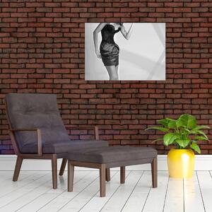Skleněný obraz - Žena v krátkých šatech (70x50 cm)