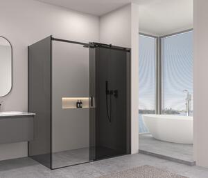 Erga Lynn, sprchový kout s posuvnými dveřmi 90(dveře) x 70(stěna) x 195 cm, 8mm šedé sklo, černý profil, ERG-V02-LYNN-D090G070-GR-BK