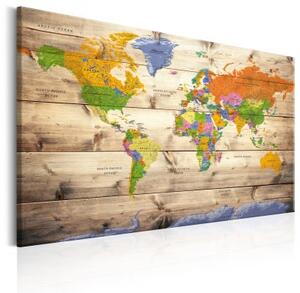 Obraz - Map on wood: Colourful Travels