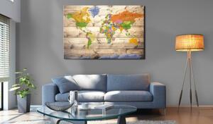 Obraz - Map on wood: Colourful Travels