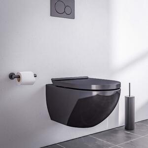 WC bez okrajů E-9030 v lesklé černé barvě - včetně víka s měkkým zavíráním