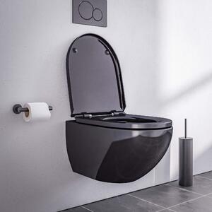 WC bez okrajů E-9030 v lesklé černé barvě - včetně víka s měkkým zavíráním