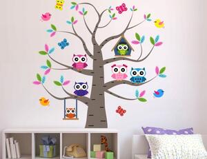 Rozkošná nálepka do dětského pokoje sovičky na stromě 100 x 100 cm