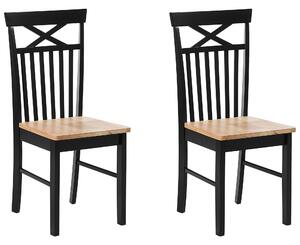 Sada 2 dřevěných jídelních židlí světlé dřevo/černá HOUSTON