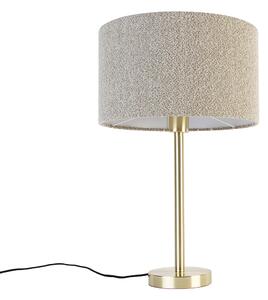 Klasická stolní lampa mosazná se stínítkem boucle taupe 35 cm - Simplo