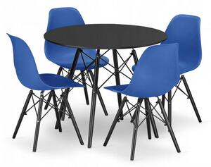 Jídelní stůl TODI černý 80 cm se čtyřmi židlemi OSAKA modré