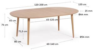 Dubový rozkládací jídelní stůl Kave Home Oqui 120-200 x 120 cm