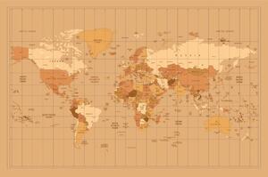 Tapeta mapa světa v béžovém odstínu