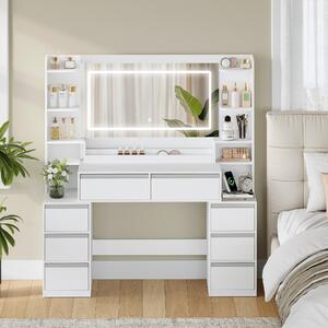 Toaletní stolek se zrcadlem – bílý/stříbrný – 40x135x145 cm – z dřevotřísky – nábytek do ložnice
