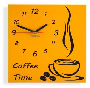 Oranžové hodiny na stěnu Coffee Time Černá