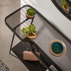 Černý kovový toaletní stolek Kave Home Duilia 110 x 85 cm se skleněnou deskou