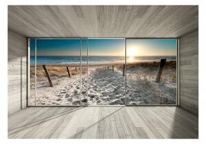 Murando DeLuxe Fototapeta okna s výhledem na pláž Rozměry (š x v) a Typ: 150x105 cm - vliesové