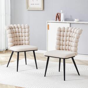 Jídelní židle - Židle - Židle s opěradlem ve tvaru sedáku - Sada židlí - Designová židle - Velur, světle hnědé barvy - Černé kovové nohy