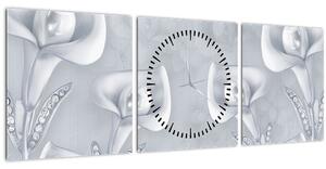 Obraz - Perlové květy (s hodinami) (90x30 cm)