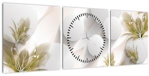 Obraz - 3D kruhy s květinami (s hodinami) (90x30 cm)