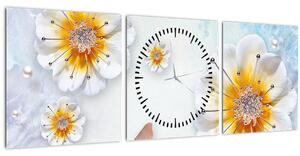 Obraz - Kompozice s květy a motýly (s hodinami) (90x30 cm)
