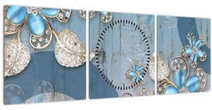 Obraz - Modré květy (s hodinami) (90x30 cm)