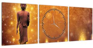 Obraz - Buddha ve zlatém třpytu (s hodinami) (90x30 cm)