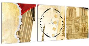 Obraz - Vzpomínky na Paříž (s hodinami) (90x30 cm)