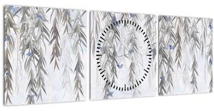 Obraz - Vrbové větvičky s motýly (s hodinami) (90x30 cm)