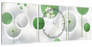 Obraz - Květy v kruzích (s hodinami) (90x30 cm)