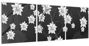 Obraz - Květy na větvích (s hodinami) (90x30 cm)