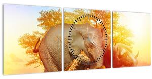 Obraz afrických zvířátek (s hodinami) (90x30 cm)