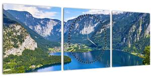 Obraz - Halštatské jezero, Hallstatt, Rakousko (s hodinami) (90x30 cm)