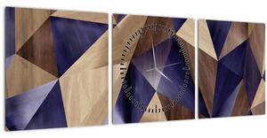 Obraz - 3D dřevěné trojúhelníky (s hodinami) (90x30 cm)