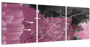 Obraz - Růžovo-černá abstrakce (s hodinami) (90x30 cm)