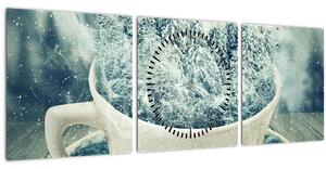 Obraz - Zimní svět v hrníčku (s hodinami) (90x30 cm)