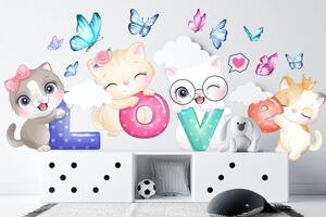 Nálepka pro dívky koťata s nápisem LOVE 80 x 160 cm