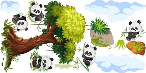 Nálepka na zeď pro děti veselé pandy na stromě 50 x 100 cm