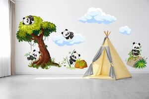Nálepka na zeď pro děti veselé pandy na stromě 80 x 160 cm