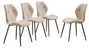 Jídelní židle – Sada 4 kusů – Styl mid-century modern – Ergonomické, bez opěrek – Potah z lnu