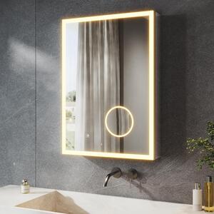 Zrcadlová skříňka s LED osvětlením do koupelny, s 3x zvětšovacím zrcadlem a zásuvkou, rozměry 70 x 50 cm, hliníková skříňka se dotykovým spínačem, 3 barvy světla