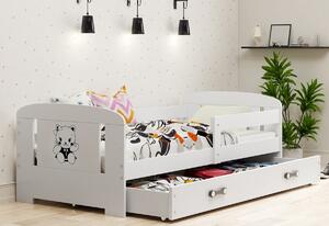 Dětská postel PHILIP P1 + úložný prostor + matrace + rošt ZDARMA, 80x160 cm, bílý/kočka